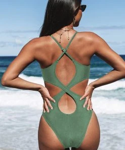 CUPSHE Kasey Green Cutout Back One Piece Swimsuit One Pieces