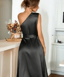 CUPSHE Dresses Verona One-shoulder Tie Waist Ruching Dress