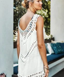 CUPSHE Dresses Best Sellers White Crochet Sleeveless Tunic Cover Up