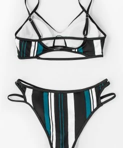CUPSHE Blue White And Black Striped Bikini