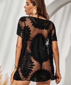 CUPSHE Grace Bay Black Mini Loose Waisted Cover Up Cover Ups