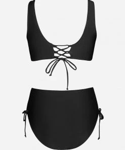 CUPSHE Bikinis Surplice Lace Back Wrap Bralette & Ruched Mid Rise Bikini Set