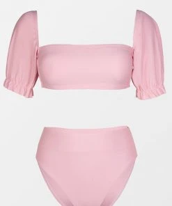 CUPSHE Swimwear BOGO 40% OFF Sidney Square Neck Short Sleeve High Waisted Pink Bikini