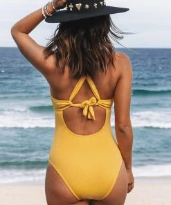 CUPSHE Asha Rib Criss Cross Tie Back One Piece Swimsuit