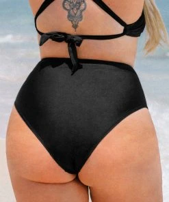 CUPSHE Swimwear BOGO 40% OFF Charmed Romance Black High Waist Tummy Control Plus Size Bikini Bottom