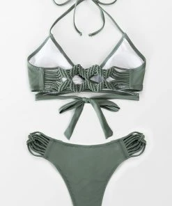 CUPSHE Dusty Green Strappy Wrap Bikini Swimwear UP TO 70% OFF
