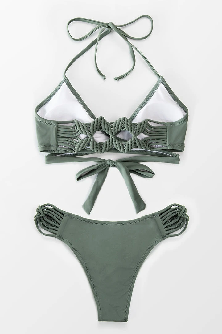 CUPSHE Dusty Green Strappy Wrap Bikini Swimwear UP TO 70% OFF
