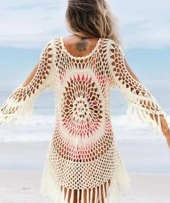 CUPSHE Summer Dresses 2022 Desirae White Crochet Tassel Cover-up Dress