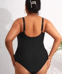 CUPSHE Swimwear Trendy Features Mesh Wrap Front Black Plus Size One Piece Swimsuit