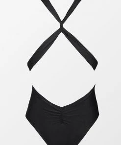 CUPSHE One Pieces Brianne Tie Front Plunging Black One Piece Swimsuit