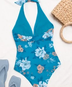 CUPSHE One Pieces Seafoam Garden Shirred Front V Neck Tummy Control One Piece