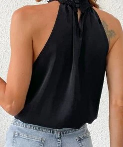 CUPSHE Davina Sleeveless Turtleneck Lace Trims Top