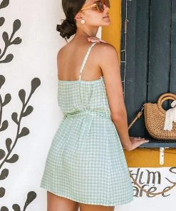 CUPSHE Jaqueline Gingham Belted Frill Trim Dress