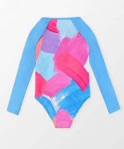 CUPSHE Vapor Wave Front Zip Girls Swim One Piece Swimsuit One Pieces