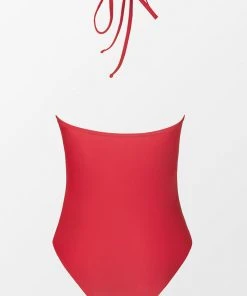 CUPSHE Joyful Retro Solid Ring Front Red One Piece Swimsuit One Pieces