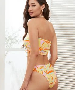 CUPSHE Retro Daisy Print Self-Tie Midkini & Low Rise Hipster Bottom Set Bikinis