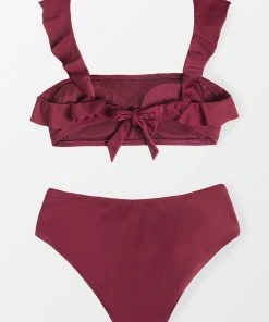 CUPSHE Carla Burgundy Ruffle Belted Bikini