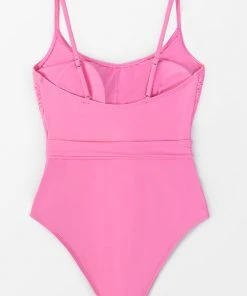 CUPSHE Flora Pink Belt Knot Pink One Piece Swimsuit