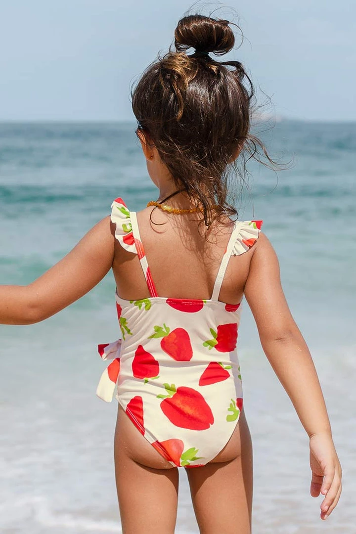 CUPSHE Strawberry Fields Forever Girls' Ruffled High Neck One Piece Swimsuit