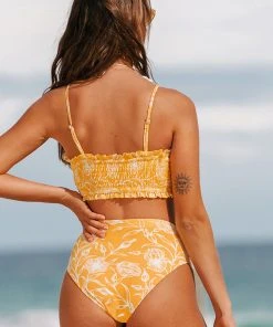 CUPSHE Jolie Floral Smocked Frill Bikini Bikinis