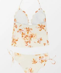 CUPSHE Swimwear UP TO 70% OFF Adeline Floral Plunge Halter Scalloped Low Waisted Tankini