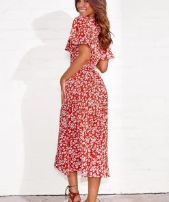 CUPSHE Dresses Gracie V-neck Lace Up Tea Length Wrap Dress