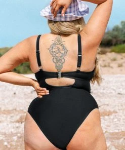 CUPSHE Swimwear UP TO 70% OFF Caitlin Black Strappy Ruched Plus Size One Piece Swimsuit
