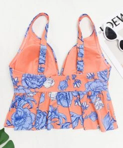 CUPSHE Swimwear BOGO 40% OFF Fantasy Flower Peplum Plus Size Tankini Top