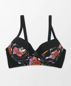 CUPSHE Black Floral Plus Size Bikini Top Swimwear UP TO 70% OFF