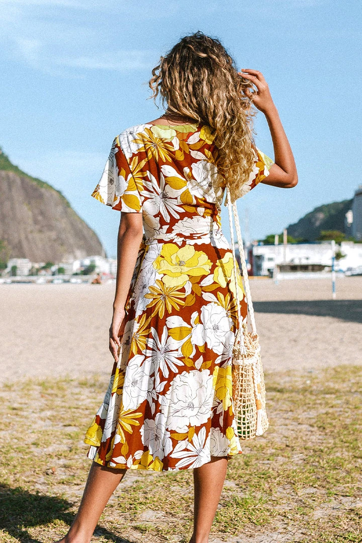 CUPSHE Freya Floral Wrap Tie Wait Dress Dresses