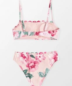 CUPSHE Inscribed Peony Scalloped Bralette And Hipster Bikini Set Swimwear BOGO 40% OFF