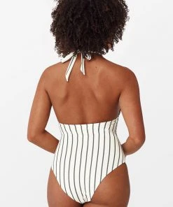 CUPSHE Alice Stripe Halter One Piece Swimsuit