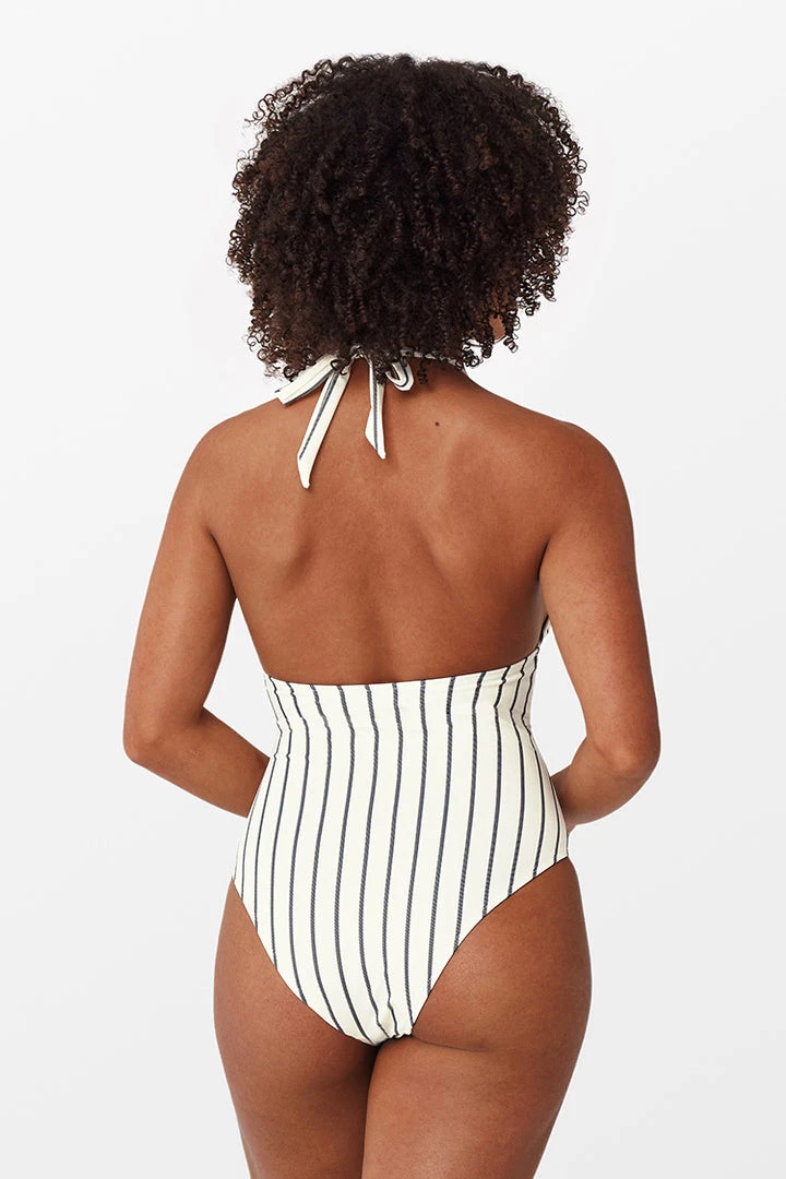 CUPSHE Alice Stripe Halter One Piece Swimsuit