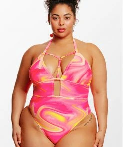 CUPSHE Swirlfriend Strappy Halter Plus Size One Piece Swimsuit