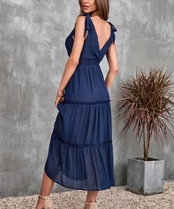 CUPSHE Dresses Leanna Plunge Wide Straps Elastic Waist A-Shape Dress