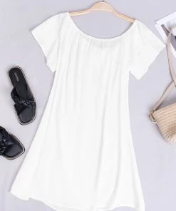 CUPSHE Paloma White Off Shoulder Drawstring Dress Dresses