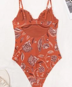 CUPSHE Boho Impression Underwire Tie Front One Piece Swimsuit