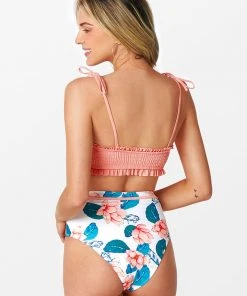 CUPSHE Sweet Smocked Floral Bandeau Bikini Bikinis