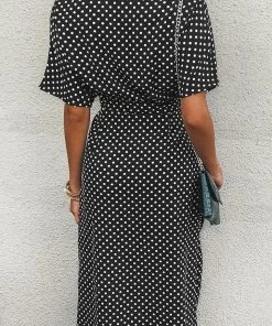 CUPSHE Dresses Alaia Short Sleeve Shirt Collar Frill Dots Dress