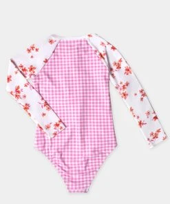 CUPSHE One Pieces Girls' Ditsy Mix Zip Long Sleeve Swimsuit