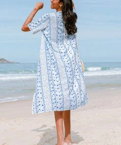 CUPSHE Gracelyn Half Sleeve Open Front Maxi Kimono Blue Dresses