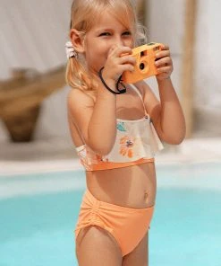 CUPSHE Swimwear BOGO 40% OFF Girls' Relaxing Flowers Ruffled Bandeau Top And Hipster Set