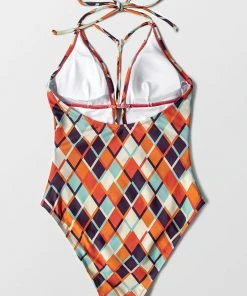 CUPSHE Geometric Print Plunging Neckline One Piece Swimsuit One Pieces