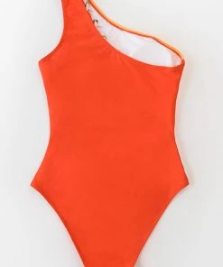 CUPSHE Colorblock One Shoulder Lace Up One Piece Swimsuit One Pieces