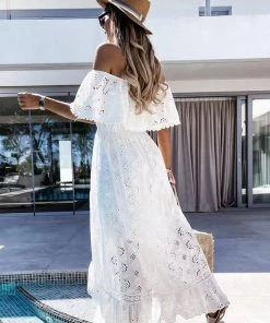 CUPSHE Dresses Astrid Off-shoulder Embroidery Ruching Cut Out Dress