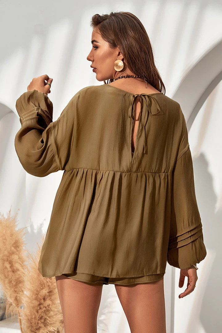 CUPSHE Annika V-neck Puff Sleeve Tie Top Cover Ups