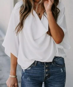 CUPSHE Antonella Dolman Sleeve Drape Collar Loose Top Beach Shirts & Tops