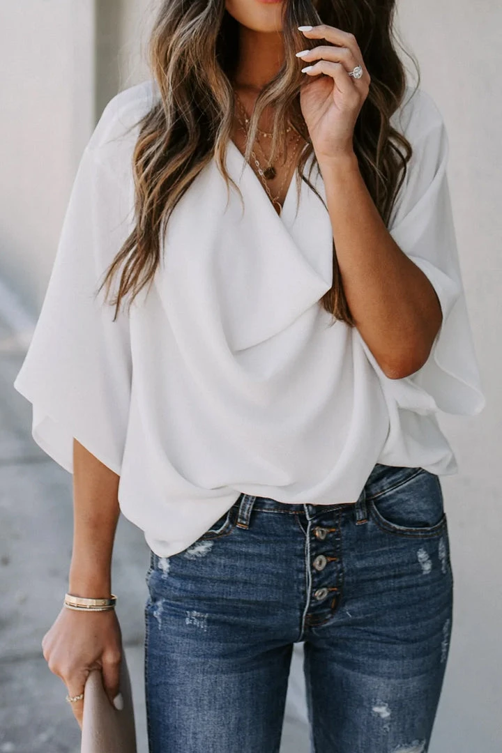 CUPSHE Antonella Dolman Sleeve Drape Collar Loose Top Beach Shirts & Tops