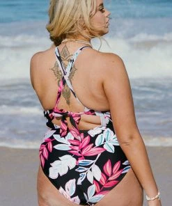CUPSHE Summer Of Love Bandeau Back Tie Tummy Control Plus Size One Piece Swimwear BOGO 40% OFF