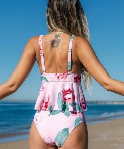 CUPSHE Wild Ronarce Peplum Cropped Tankini And Classic Hipster Bikini Set Bikinis